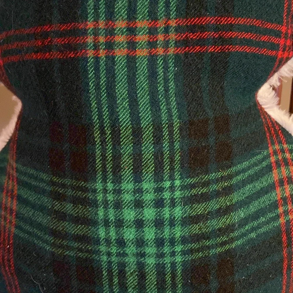 Plaid Christmas Tree Bells Plush Faux Fur Vintage Fabric Green Red Farmhouse 🎄